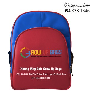 Balo Mầm Non màu xanh phối đỏ, túi tròn trước (Thay đổi theo thiết kế)