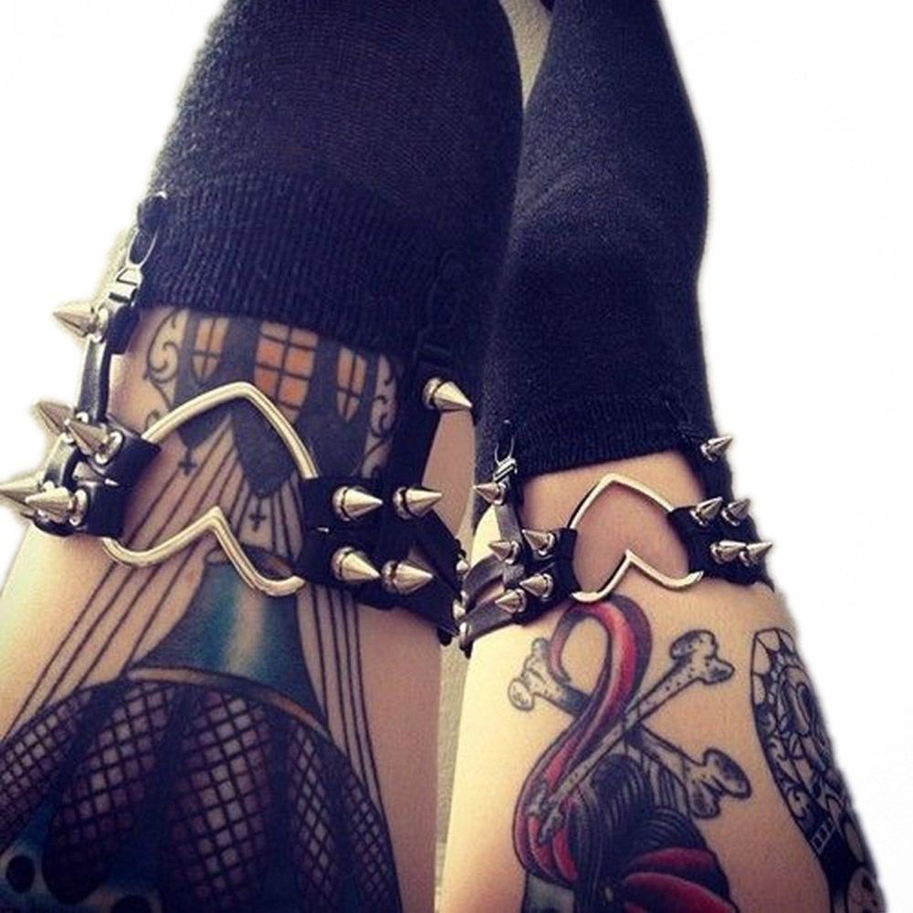👗KAREN💍 Women Heart Ring Thigh Elastic Suspender Garter Belt Sexy Stud PU Leather Gothic Punk Rivet/Multicolor