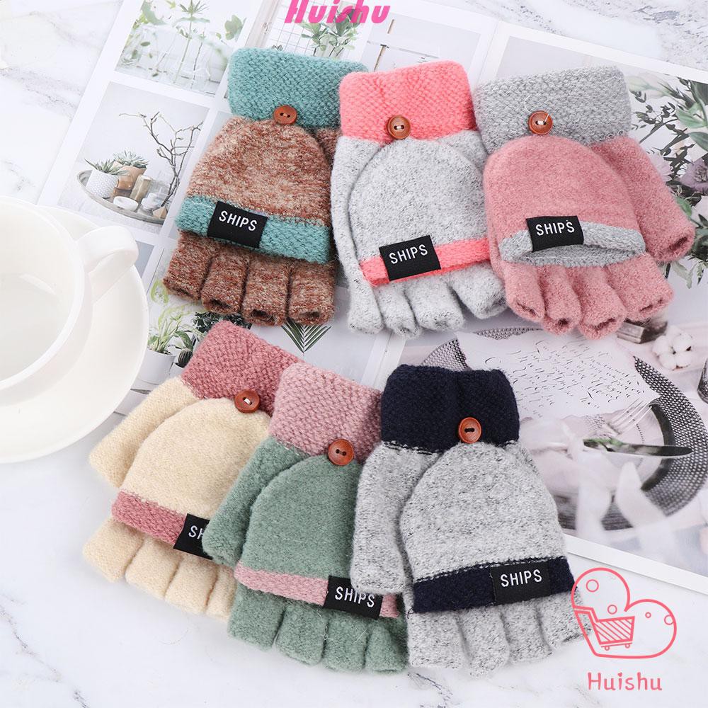 Găng Tay Chất Liệu Dệt Kim Hở Ngón Giúp Giữ Ấm Đáng Yêu Dành Cho Nữ