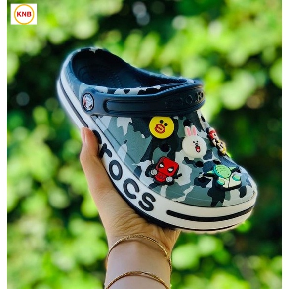 Dép Nữ Nam, Dép Cross Baya Camo Đen Xanh -Freeship + 12 sticker- dép sục nữ nam duet hàn quốc đi mưa cao cấp đẹp nhất