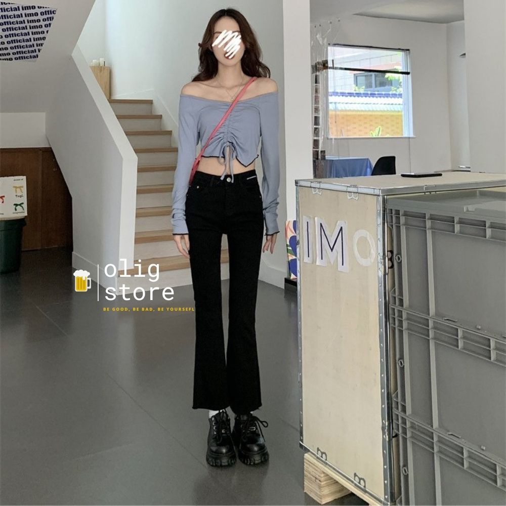 Quần Jeans Ống Loe Co Giãn Olig Quần Bò Cạp Cao Siêu Tôn Dáng | BigBuy360 - bigbuy360.vn