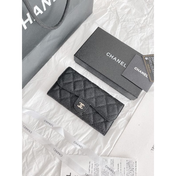 Ví nữ dài C.N da thật caviar  2 màu đen&amp;kem fullbox vip có mã code