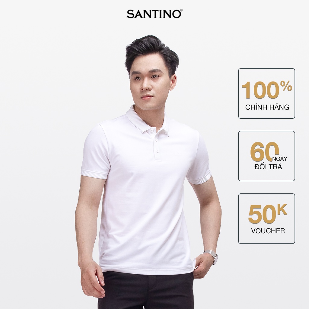 Áo Polo nam trơn SANTINO, Cotton Cá Sấu, kháng khuẩn chống nhăn,, chuẩn form, trẻ trung chống tia UV - E011
