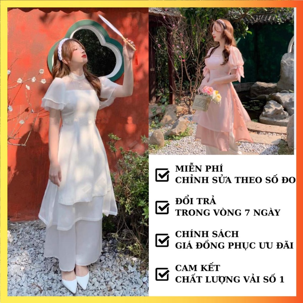 ÁO DÀI CÁCH TÂN 4 TÀ, CHẤT LIỆU TƠ ÓNG CAO CẤP THIẾT KẾ MỚI LẠ, 2 MÀU TRẮNG VÀ HỒNG, ÁO DÀI MẶC TẾT - ADCTCVHT