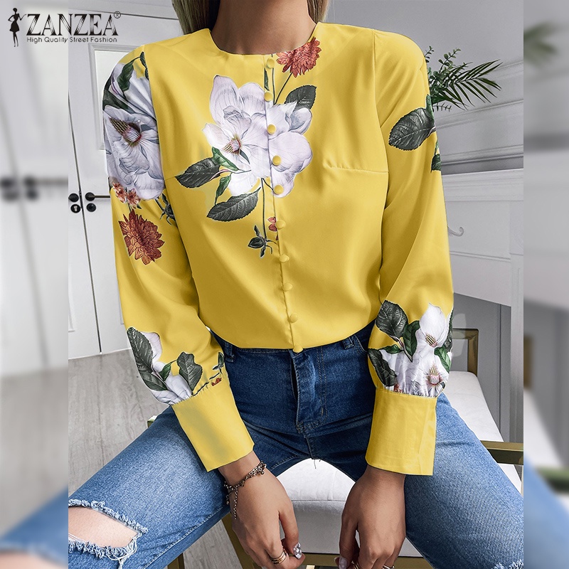 Áo sơ mi Zanzea dáng rộng in họa tiết phong cách retro cho nữ