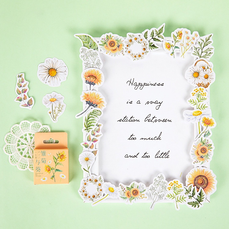 46 Miếng Dán Hình Hoa Cúc, Hoa Hướng Dương Trang Trí Nhật Ký, Sổ Tay