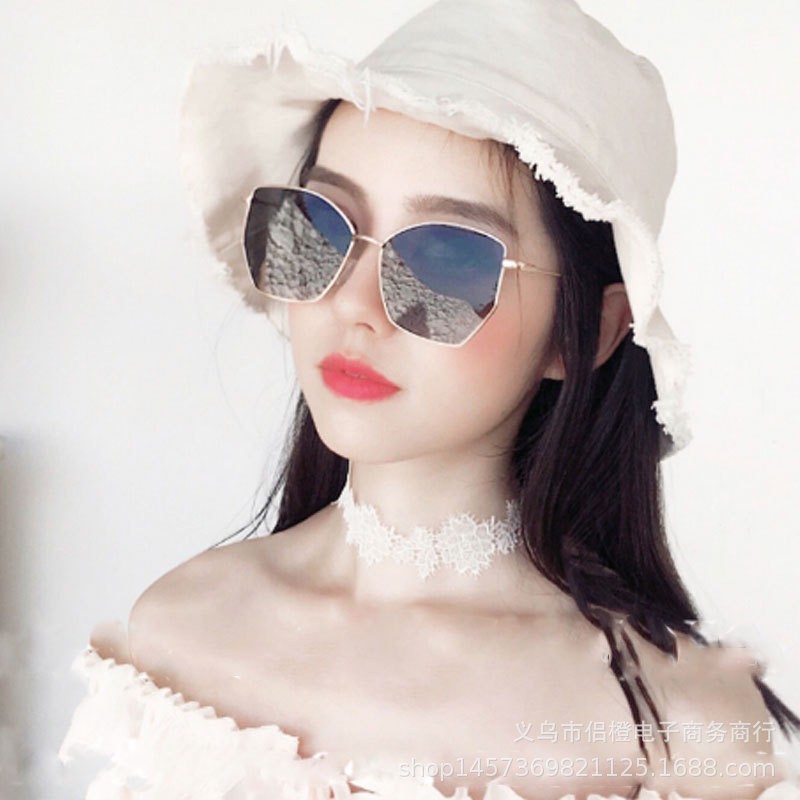 Korean Large Frame Polygonal Sunglasses Women'S Retro Metal Brown Sunglasses