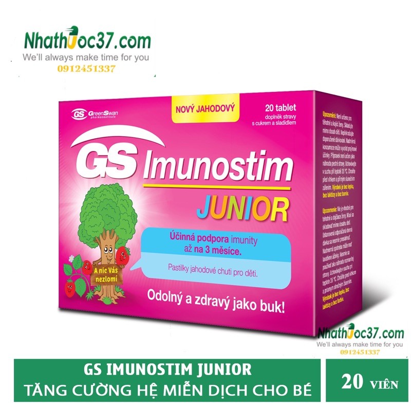 Gs imunostim tăng cường miễn dịch đường hô hấp cho bé (hàng chính hãng) Hộp 20 viên ngậm nhai thơm ngon