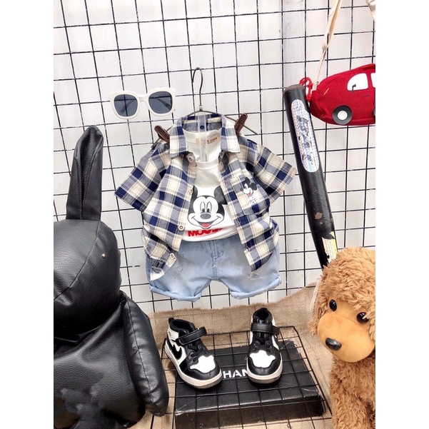 [SET BÉ TRAI] Bộ kẻ BBR 3 màu cùng quần jean cực chất cho bé trai