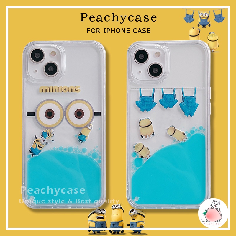 Ốp Điện Thoại Nhựa PC Cứng Trang Trí Cát Kim Tuyến Hình Minions Cho iPhone 14 13 12 Pro Max 11 Xr 6 7 8 Plus Xs X