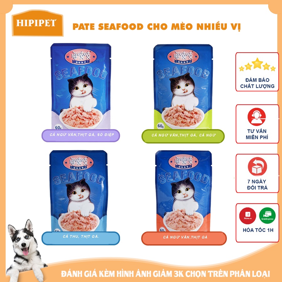 Súp thưởng cho mèo , pate mèo SEAFOOD 4 vị thơm ngon , bổ dưỡng dành cho thú cưng- 60g csp40