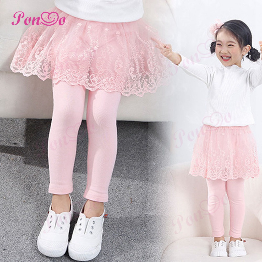 Quần Legging Giả Váy Phối Ren Cho Bé Gái 2-8 Tuổi