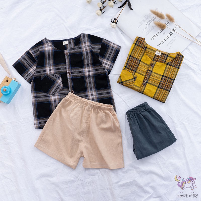 Set Áo Ca Rô + Quần Short Thời Trang Cho Bé Trai