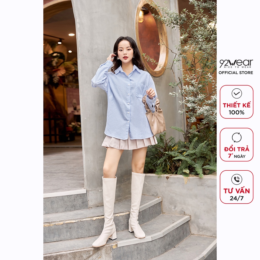 Áo sơ mi nữ công sở 92WEAR áo dài tay kẻ thô form đẹp thời thượng ASA1574