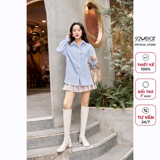 [Mã BMLT35 giảm đến 35K đơn 99K] Áo sơ mi nữ công sở 92WEAR áo dài tay kẻ thô form đẹp thời thượng ASA1574