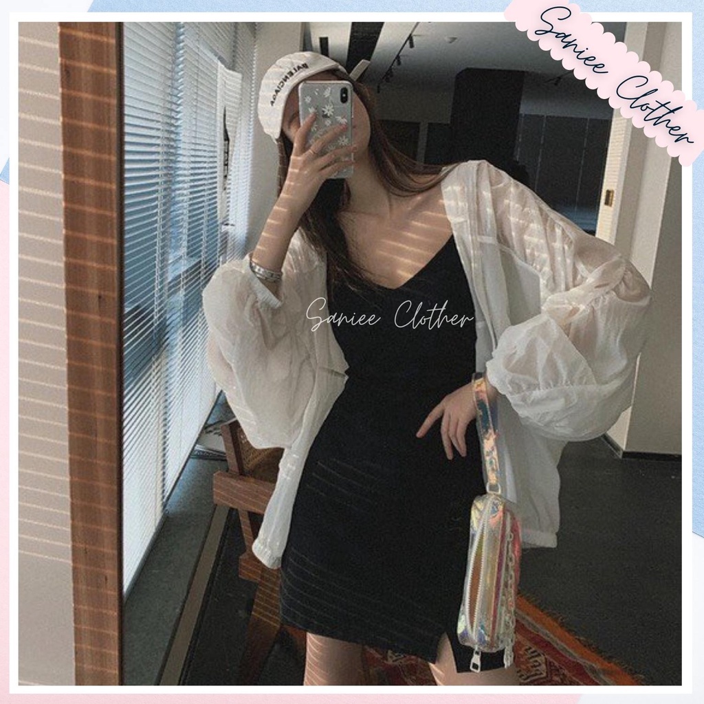 Váy nữ 2 dây rúm xẻ tà đen ghi chất thun co giãn sexy cực kỳ tôn dáng phong cách hàn quốc Saniee Clother