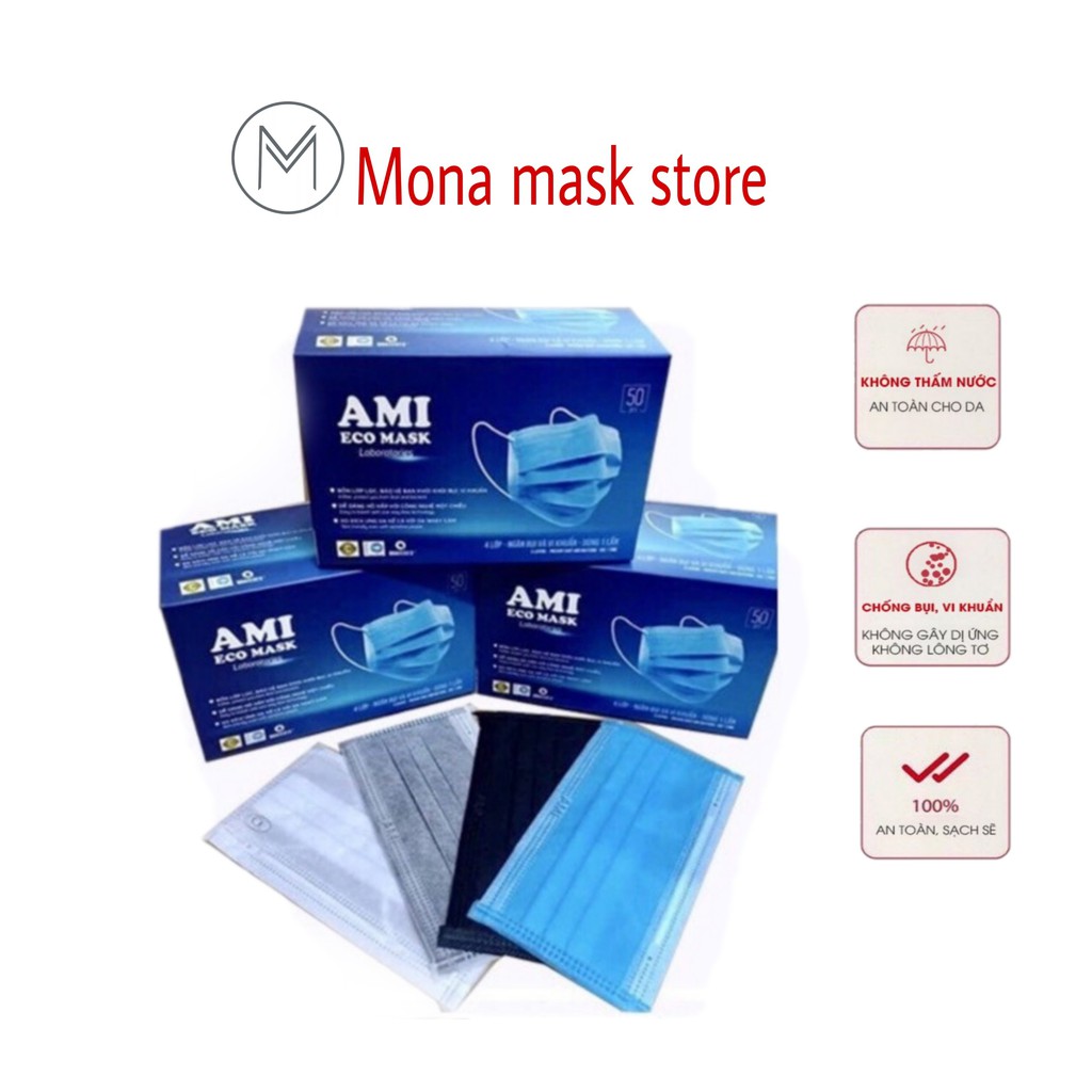 Khẩu trang y tế  4 lớp Ami eco mask hộp 50c đủ màu - Mona mask store | BigBuy360 - bigbuy360.vn