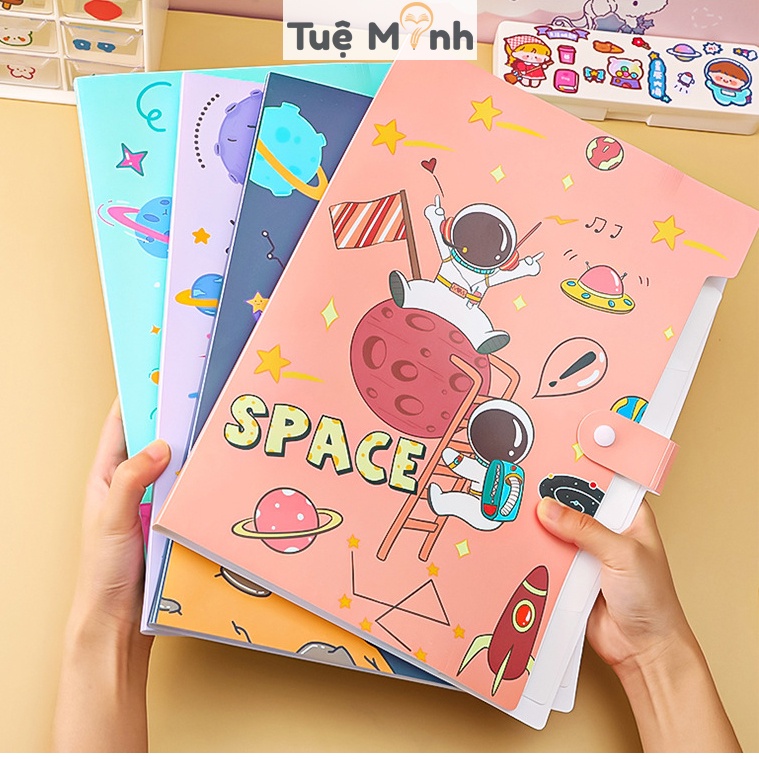 Túi đựng tài liệu A4 Space phi hành gia K65 6 ngăn File đựng hồ sơ VPP Tuệ Minh, tài liệu đẹp mắt
