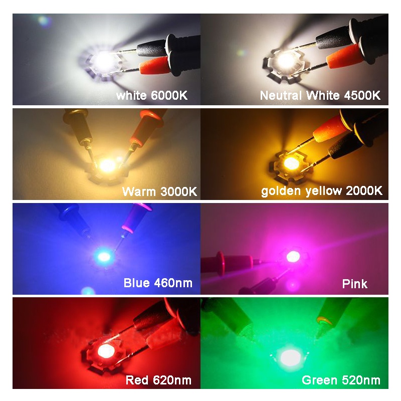 Set 10 Đèn LED Nhiều Màu Sắc 3.7V 5V 1W 3W + Đế 20mm