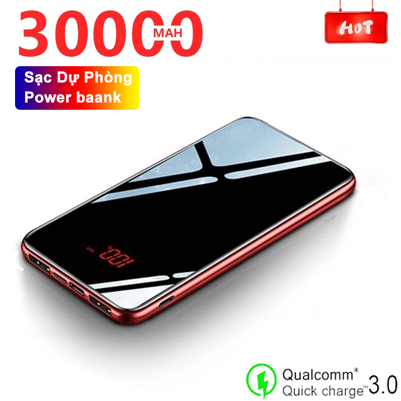 Pin sạc dự phòng 30000mAh màn hình kỹ thuật số, hỗ trợ sạc nhanh điện thoại thông minh Power bank