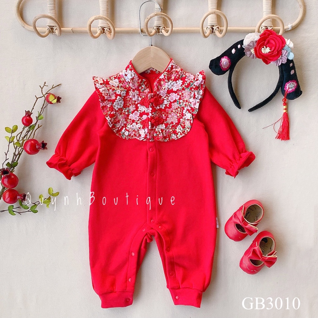 Quần áo trẻ em Quỳnh Boutique Mẫu body đỏ cổ hoa cho bé