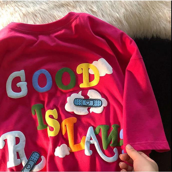 Áo thun Fashmily tay ngắn cổ tròn dáng rộng thời trang mùa hè phong cách Hàn Quốc 2022 cho nữ