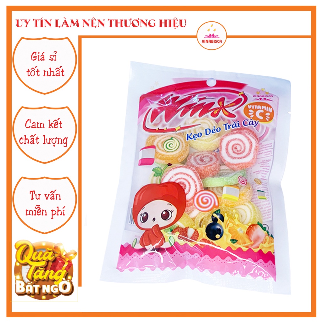 Gói kẹo dẻo chip chip Winx hương vị trái cây thơm ngon ít ngọt thương hiệu Vinabisca