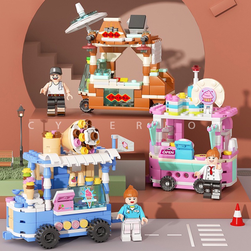 Đồ chơi xếp hình  mini lego Đồ chơi lắp ráp sáng tạo Mô hình xe bán đồ ăn nhẹ