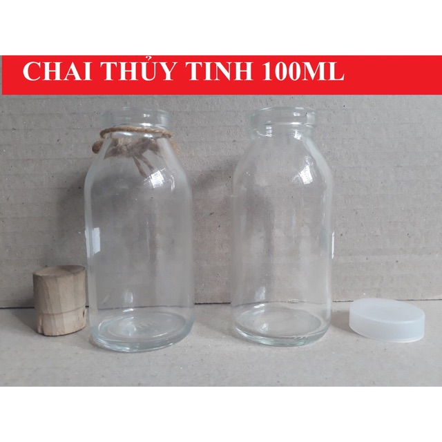 Chai thủy tinh trong suốt100ml nắp cao su - Lọ thủy tinh 100ml - Hủ đựng sữa chua 100ml