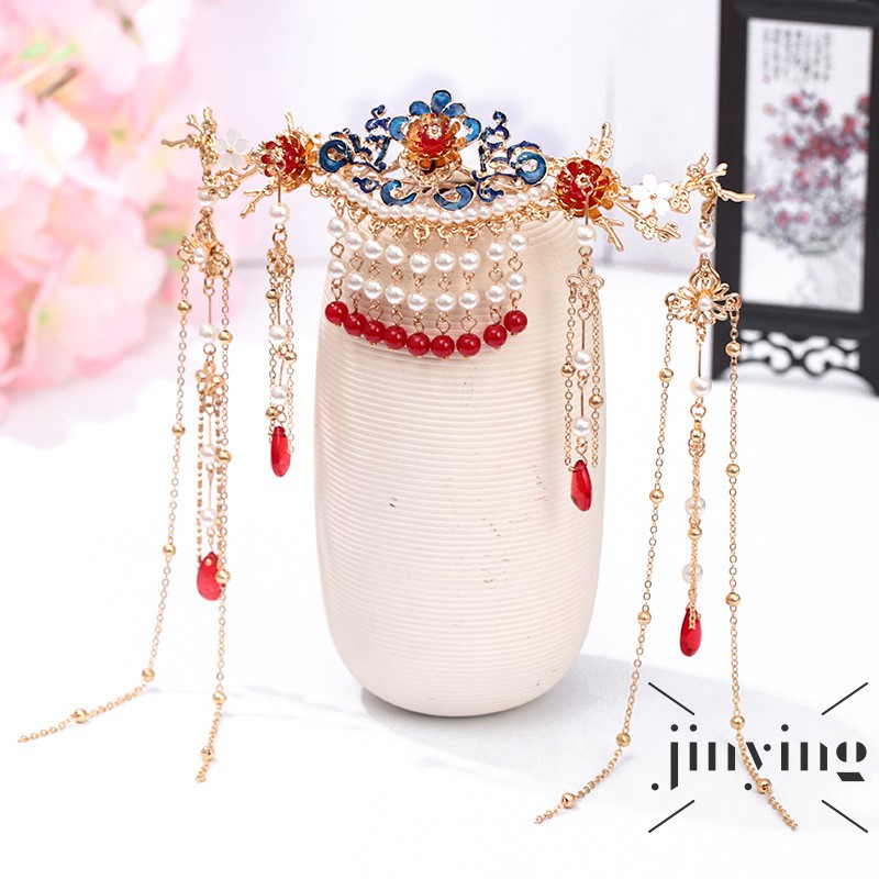 GETNOIVAS Bộ vương miện cài tóc phong cách Trung Quốc cổ điển thời trang cho nữ