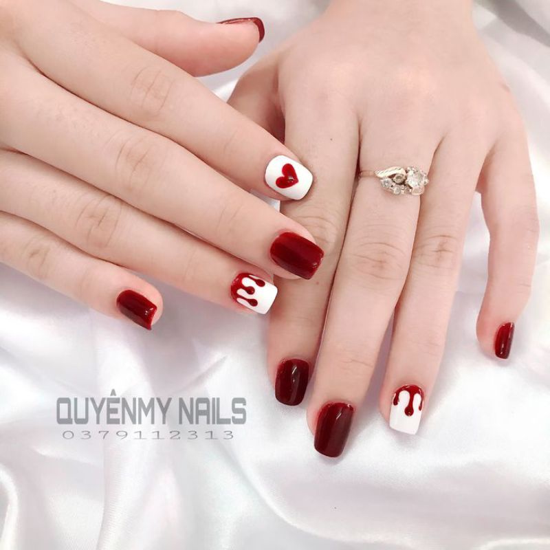 Nailbox tết, màu đỏ form inbox