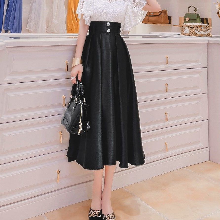 Chân Váy Dài Lưng Cao Dáng Chữ a Bằng Satin Màu Đen Phong Cách Retro Thời Trang Cho Nữ