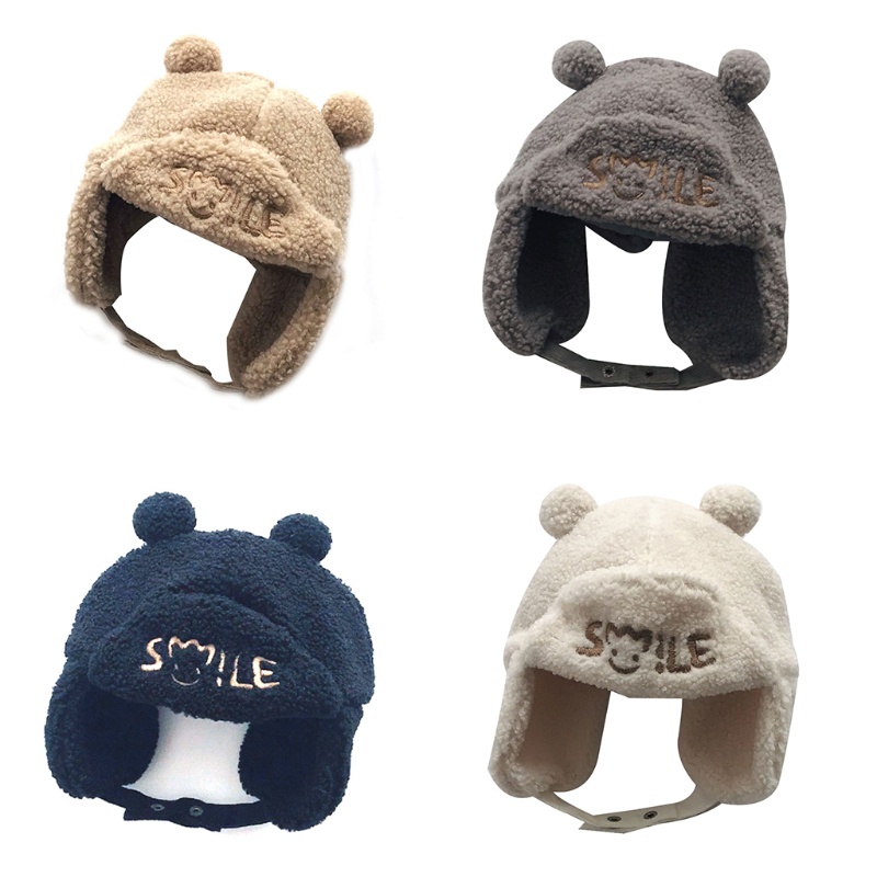 Mũ beanie vải cotton mềm dày dặn giữ ấm bảo vệ tai cho bé