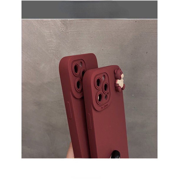 Phù Hợp Ốp Điện Thoại Silicon Dẻo Hình Gấu Màu Đỏ Rượu Chống Sốc iphone15 pro max 14 / 13 / 12 / 11 promax 11 xr xs 8plus 7p x