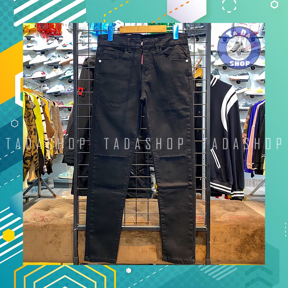 Quần jeans đen rách gối Quảng Châu chuẩn đẹp loại 1 full tag mác [Ảnh thật]