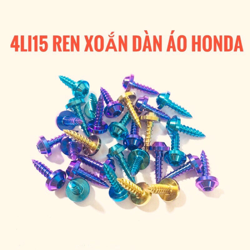 (Chuẩn Gr5) Ốc titan 4li15 ren xoắn dàn áo xe honda