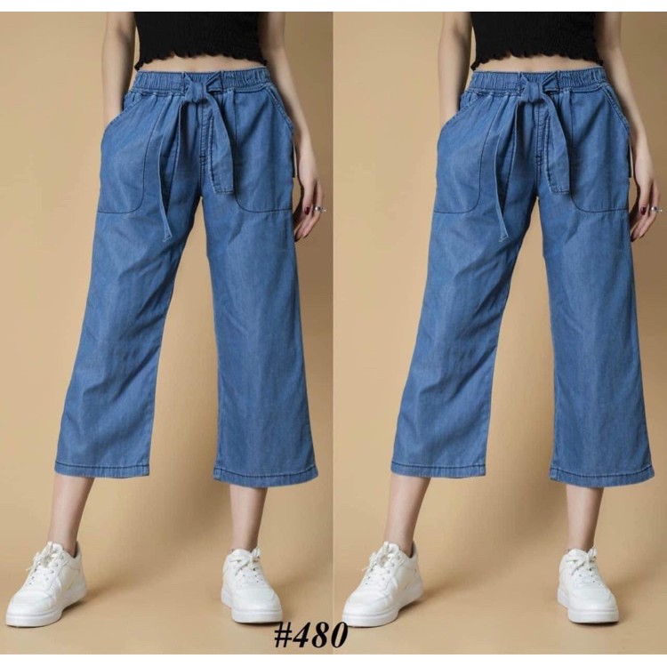 Quần jeans giấy lửng nữ ống rộng Baggy cực đẹp cạp chun trơn hàng hiệu cực đẹp