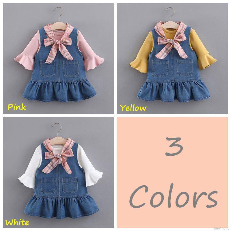 Set Áo Thun Ngắn Tay Và Đầm Yếm Denim Phong Cách Hàn Quốc Dành Cho Bé Gái