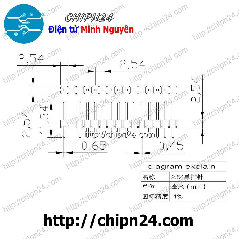 [3 CÂY] Header Hàng rào Đực Đơn Thẳng 1x40p XANH LÁ 2.54MM DDT