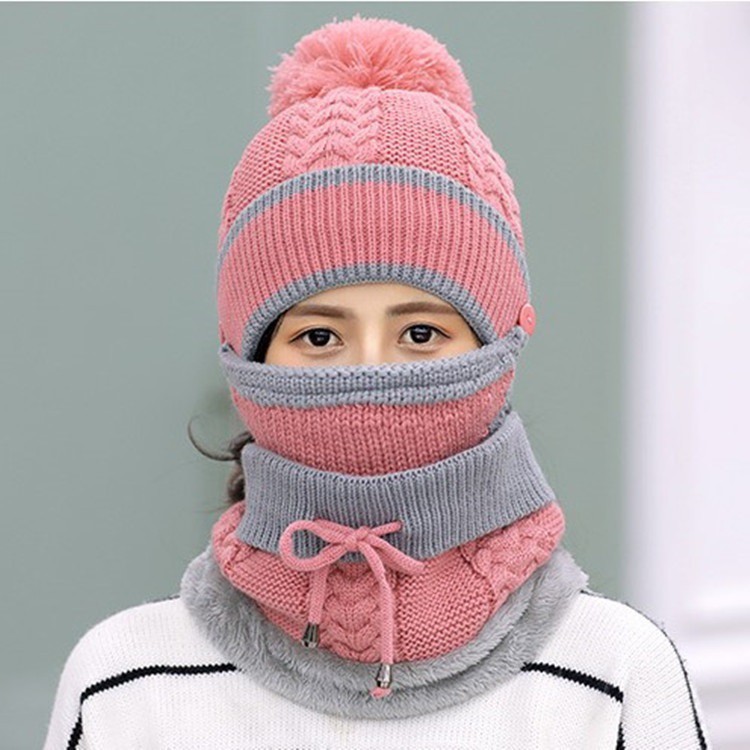 Bộ 3 khăn quàng cổ, mũ mùa đông dành cho Nữ, dày dệt kim, khăn trùm mặt ngoài trời, thời trang năm 2021 - Shop CEC