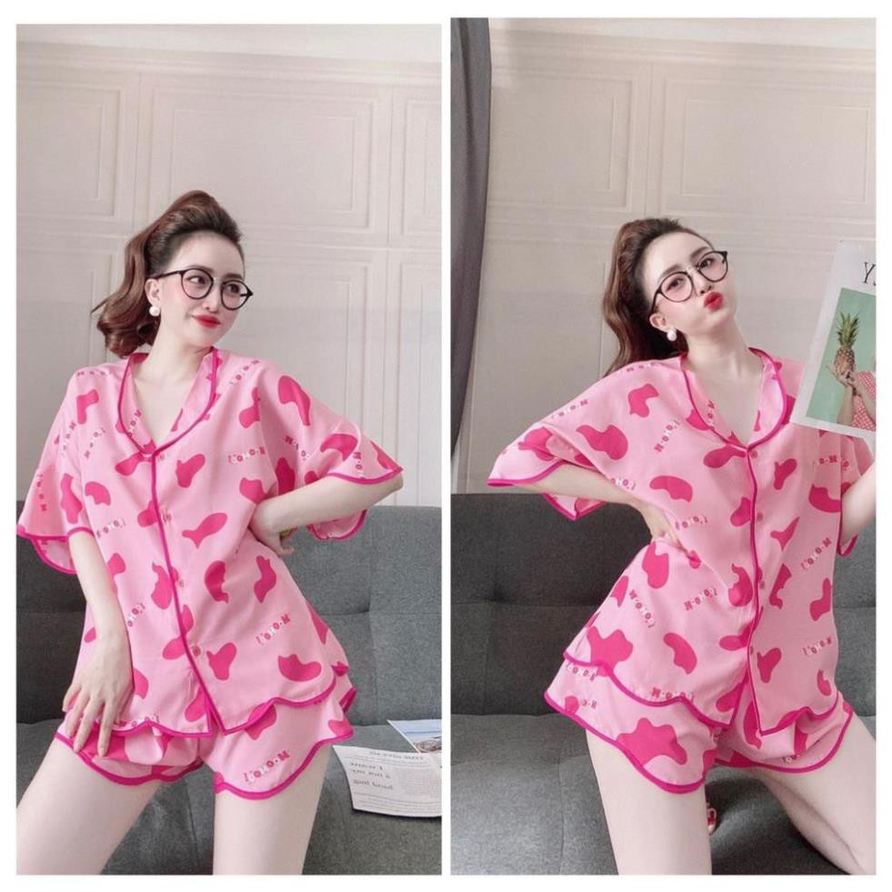 Pijama nữ kiểu đồ mặc nhà tay ngắn chất lụa mát, ít nhăn, phom dáng rộng rãi, phom dưới 65kg- tùy chiều cao | BigBuy360 - bigbuy360.vn