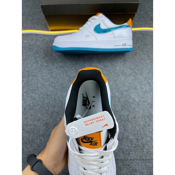 GIÀY AF1 LOW TRẮNG XANH GÓT CAM DA THẬT LAI AU