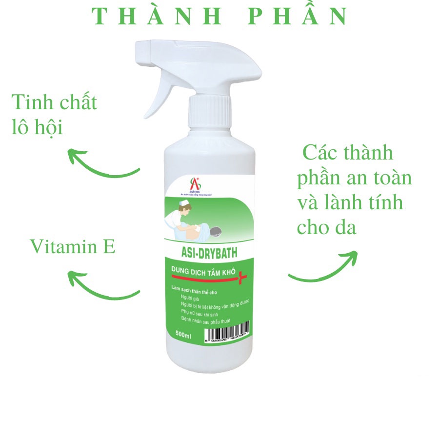 Xịt tắm khô cho người bệnh, mẹ sau sinh, người già ASI DRY BATH chai 500ml (Hàng chính hãng)