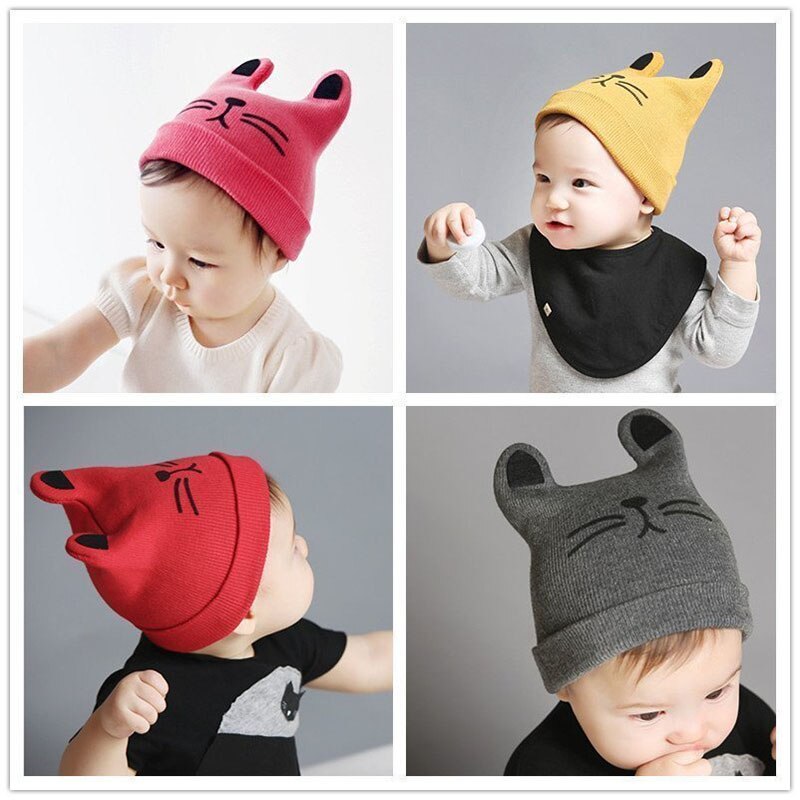 Mũ beanie dệt kim họa tiết hoạt hình thời trang thu đông cho bé từ 0-3 tuổi