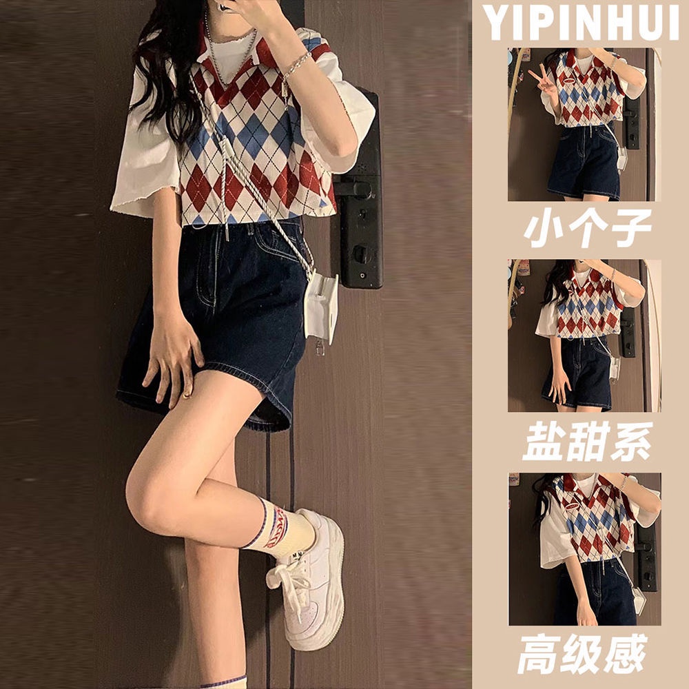 Set Áo Thun Ba Lỗ + Quần Short Denim Cao Cấp Phong Cách Hàn Quốc Cho Nữ