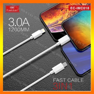 Dây cáp sạc nhanh 3 trong 1 dài 1,2m earldom imc-018 chính hãng