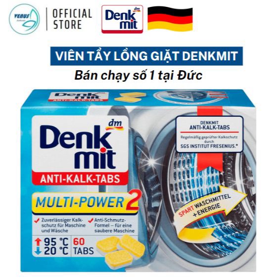 Viên tẩy lồng máy giặt Denkmit Đức làm sạch cặn bẩn và diệt khuẩn, hộp 60 viên - Hàng nội địa Đức