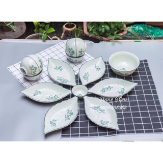 Set bát đĩa men kem vẽ hoa cho 1 mâm gia đình