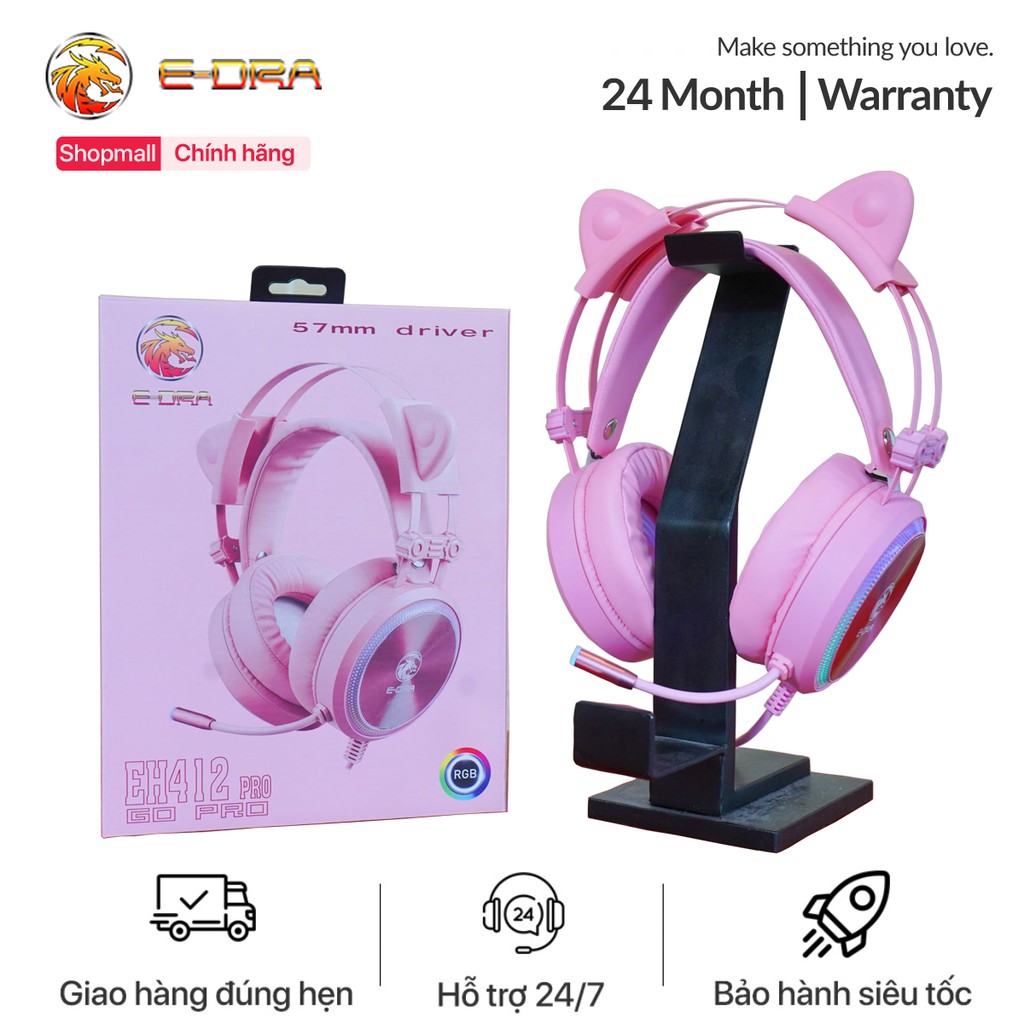 Tai Nghe Gaming E-DRA EH412 - Cổng USB - Led RGB- Phiên Bản Màu Hồng Cực Đẹp - Âm Thanh 7.1 - Bảo Hành 1 năm