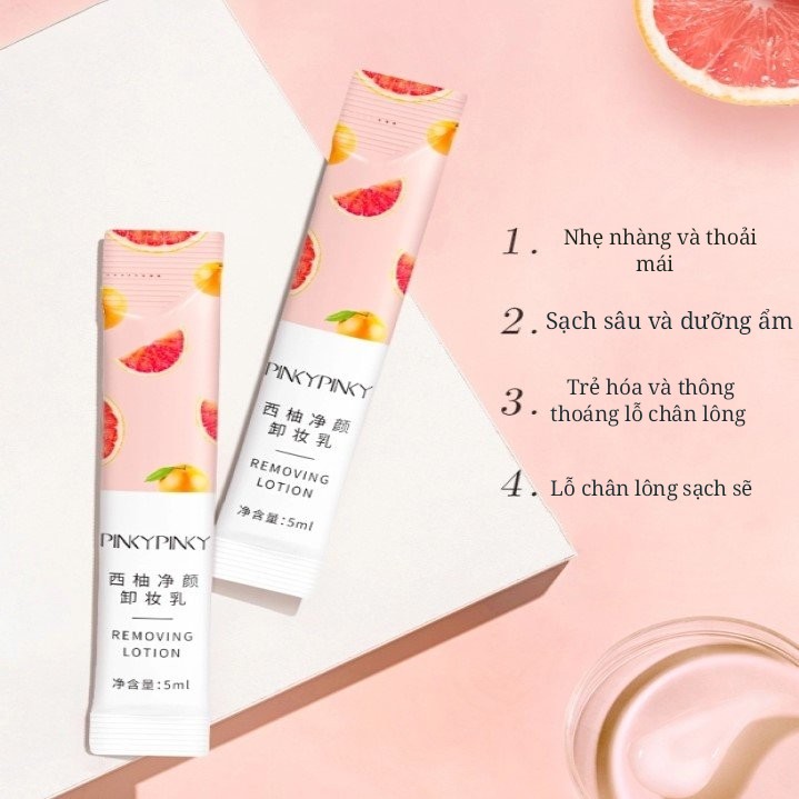 Sữa tẩy trang bưởi đào PINKY PINKY làm sạch dưỡng ẩm Grapefruit Cleaning Makeup Removing Lotion 5ml Pinkypinky PINK34 | BigBuy360 - bigbuy360.vn
